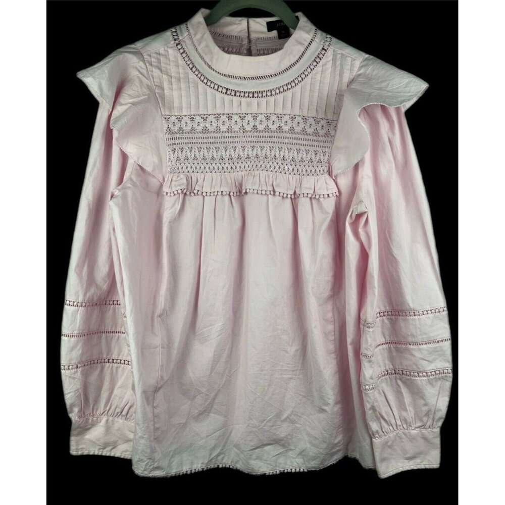 J. Crew Collection Pink Embroidery Crochet Ruffle Puff Sleeve Blouse Top S